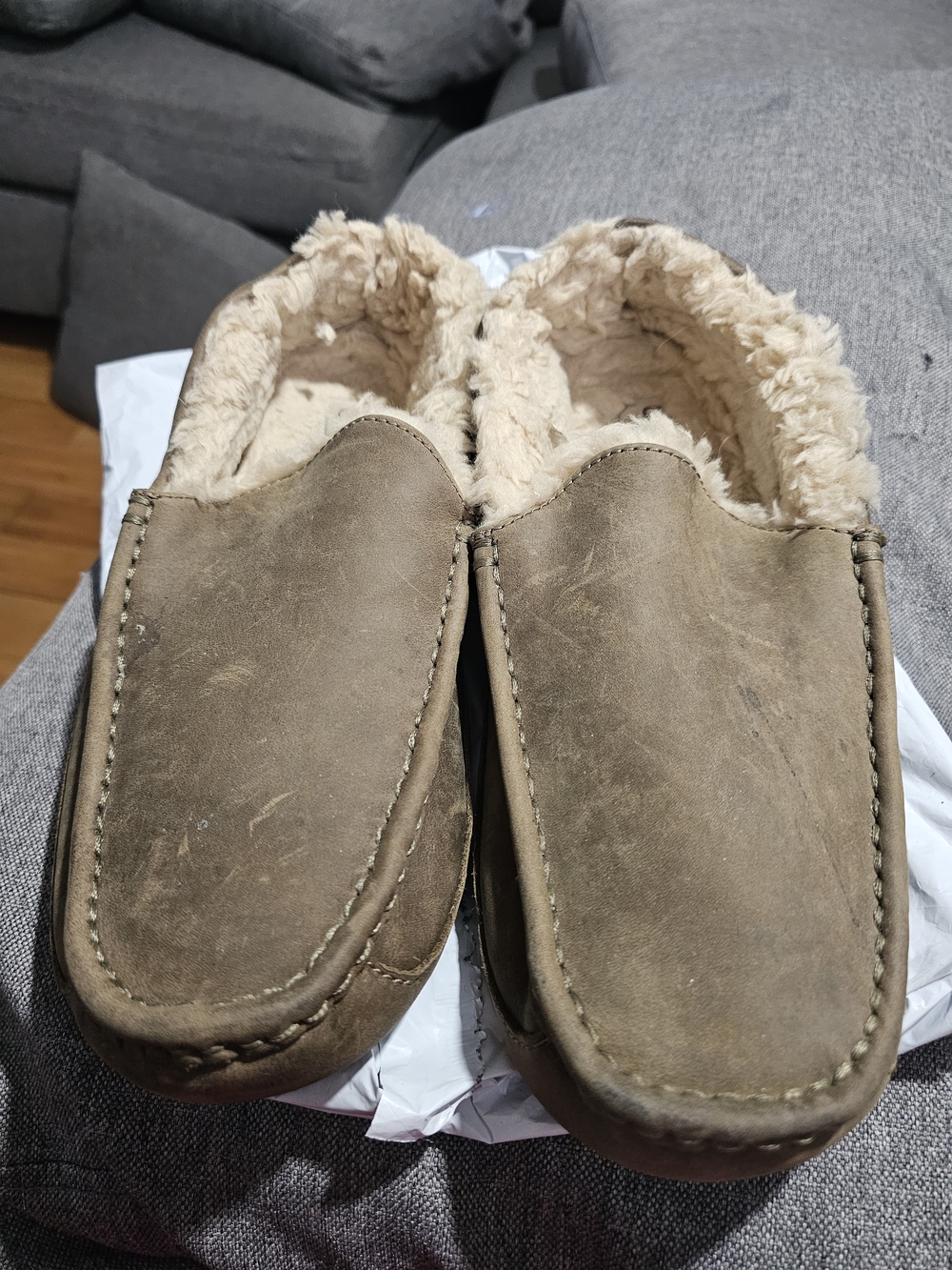 UGG Men's Tan Shearling-Lined Slip-On Loafers